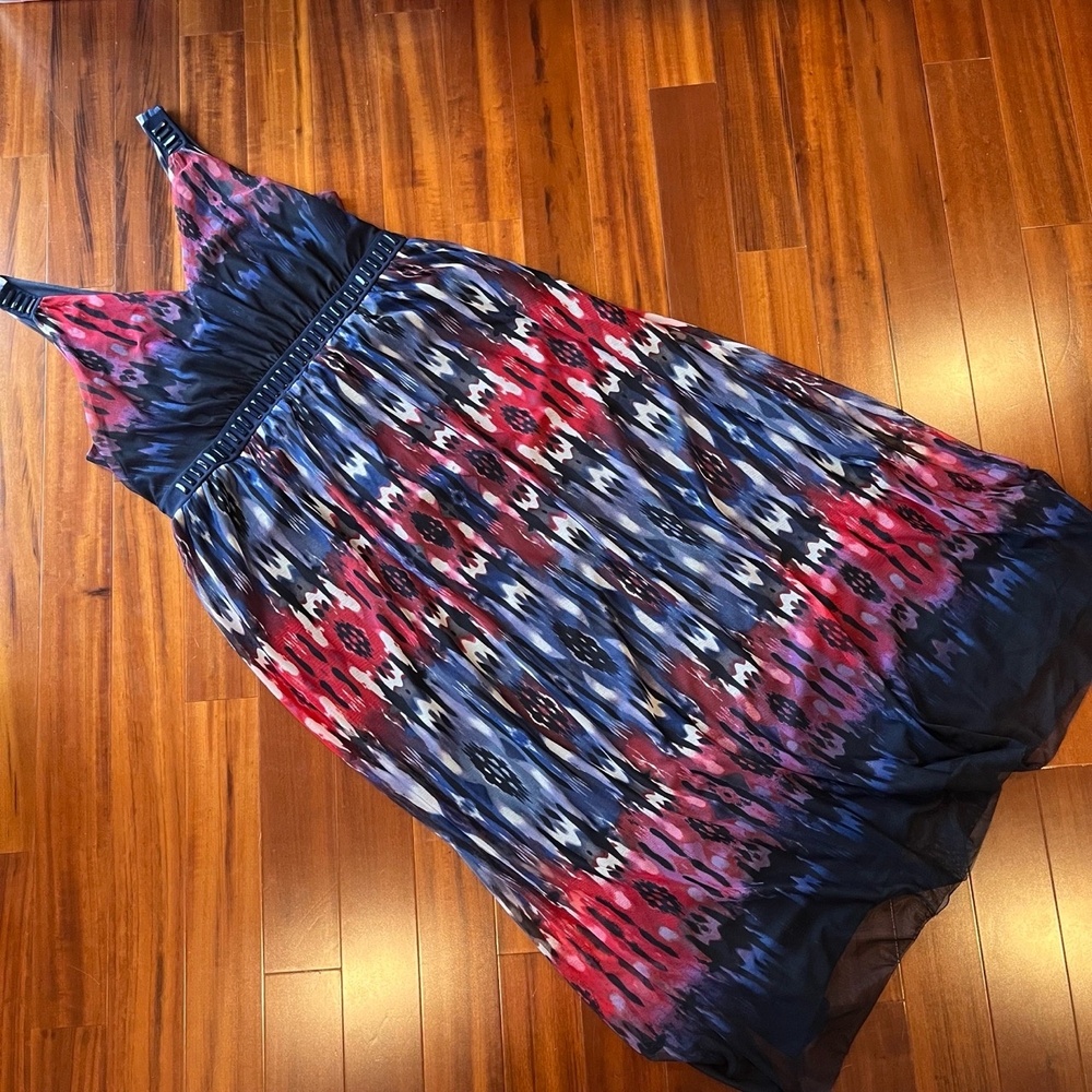 Carmen Marc Valvo Luxe Purple Dress Maxi Jewel Tone Sheer Overlay Plus Size 2X W